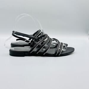 Stuart Weitzman Shoes Womens 7.5 Black Braided Leather Strappy Sandals Flats